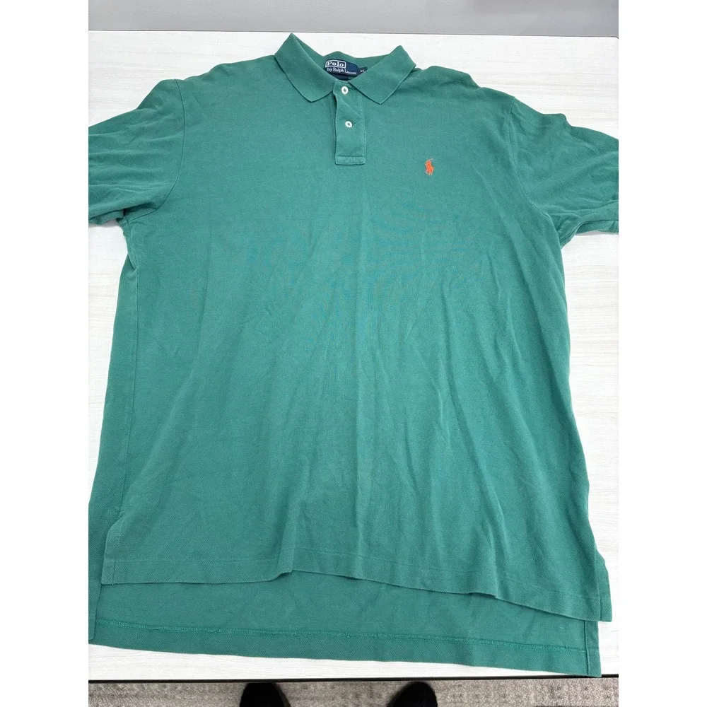 Polo Ralph Lauren Polo Shirt Men's XL Green Orange Pony Short Sleeve Cotton